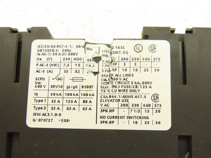 Siemens 3RT1034-1Q Contactor Motor Starter 50A 690VAC 24VDC Coil
