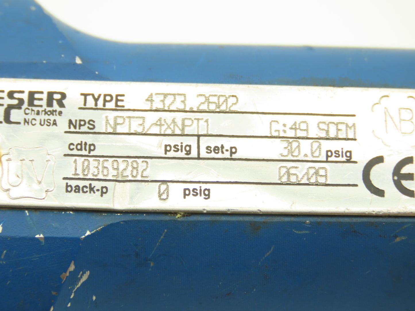 Leser LLC 4323.2602 Safety Relief Valve 30PSI Setpoint 3/4" NPT X 1" NPT