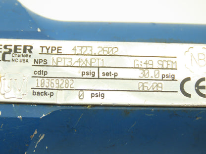 Leser LLC 4323.2602 Safety Relief Valve 30PSI Setpoint 3/4" NPT X 1" NPT