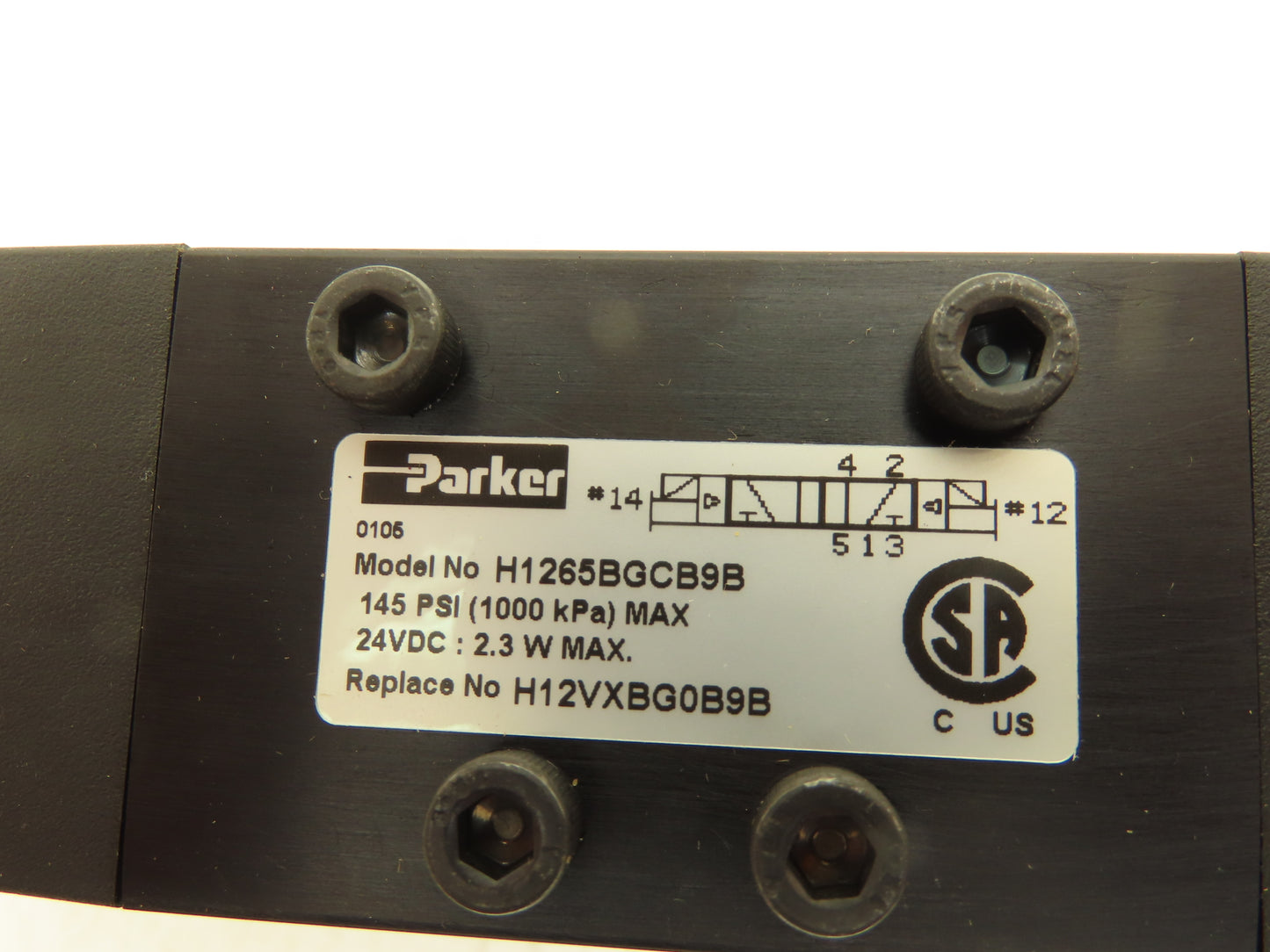 Parker H1265BGCB9B Pneumatic Air Directional Valve & Manifold Assembly 145PSI 24VDC