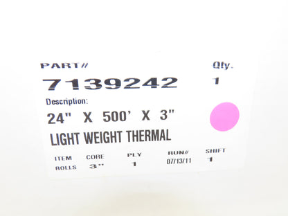 7139242 Light Weight Thermal Printing Paper 24" x 500' x3" Core 1 Ply Lot of 2