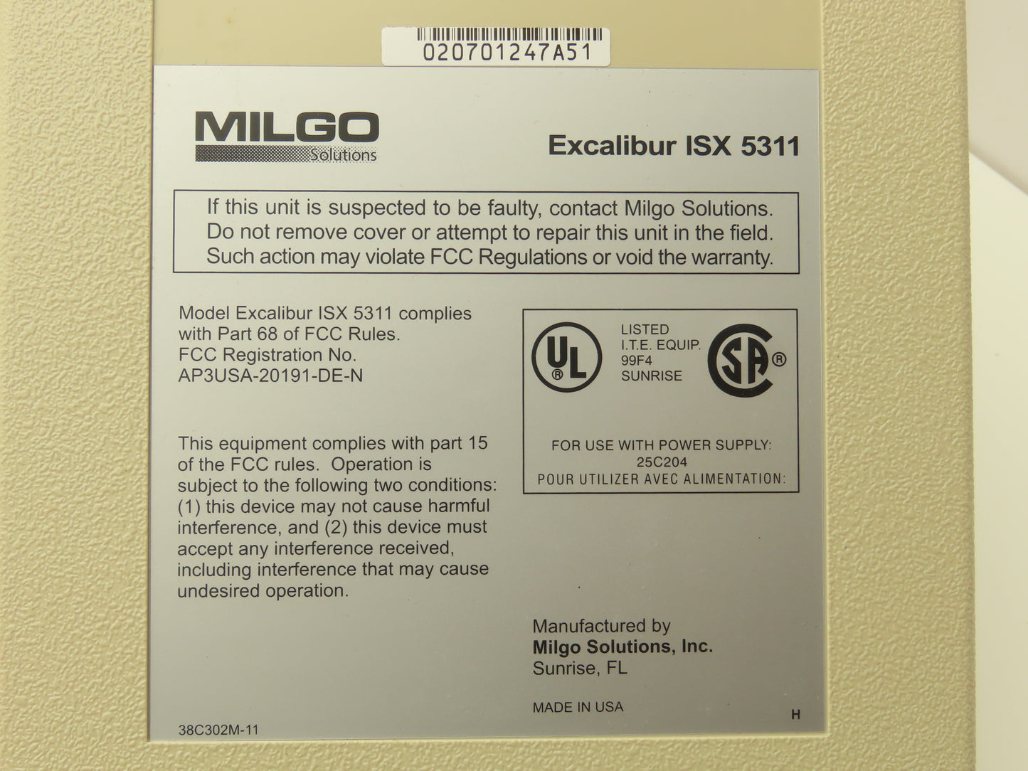 Timeplex Milgo Excalibur ISX 5311 Multiplexer 15-31C1001121B
