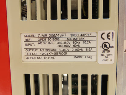 Magnetek G5M43P7 Crane Control Adjustable Frequency 380-460VAC 50-60 Hz 10.2A