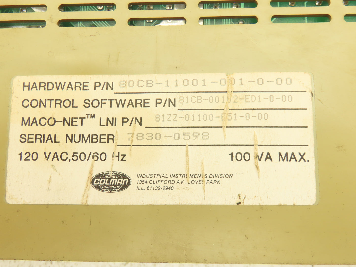 Barber Coleman 80CB-11001-001-0-00 Maco 8000 Sequence Module  120VAC 100VA Max