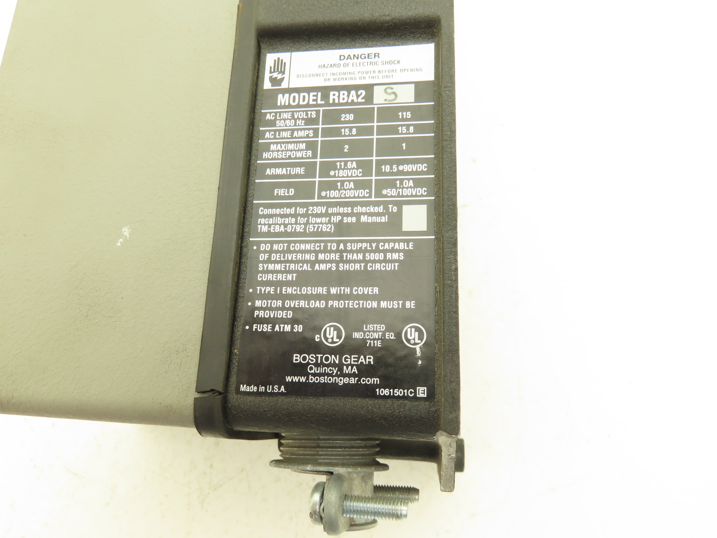 Boston Gear RBA2 S Ratiotrol DC Motor Control Beta II 230VAC 2Hp 15.8A ...