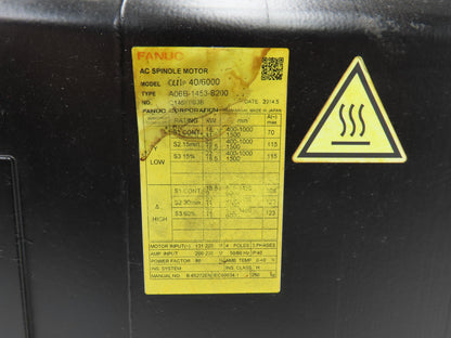 Fanuc A06B-1453-B200 AC Spindle Motor 29.5Hp 6000rpm 131-220v 3ph