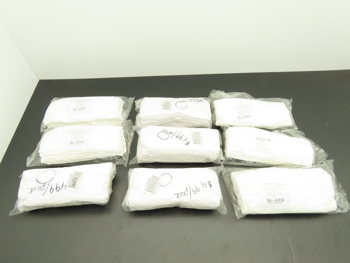 97-521H Lisle Inspection Gloves White Cotton Small 12pk 48UR66  Lot of 9