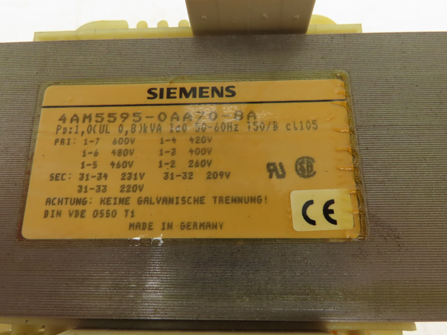 Siemens 4AM5595-0AA70-8A 1 kVA Transformer 1PH HV 260/480/600 LV 231/209/220