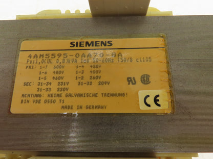 Siemens 4AM5595-0AA70-8A 1 kVA Transformer 1PH HV 260/480/600 LV 231/209/220