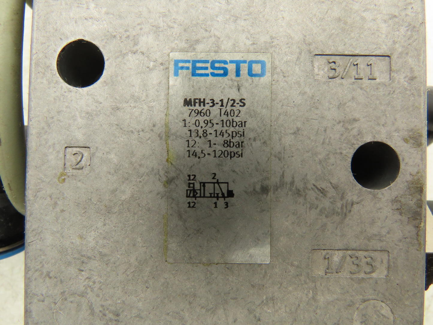 Festo MFH-3-1/2-S Pneumatic Solenoid Valve 3/2-way 24VDC G1/8" Lot of 2
