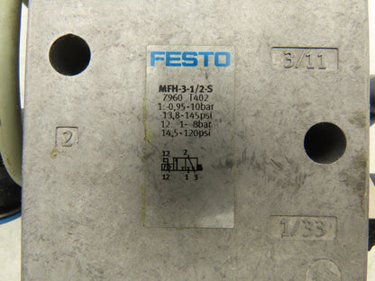 Festo MFH-3-1/2-S Pneumatic Solenoid Valve 3/2-way 24VDC G1/8" Lot of 2