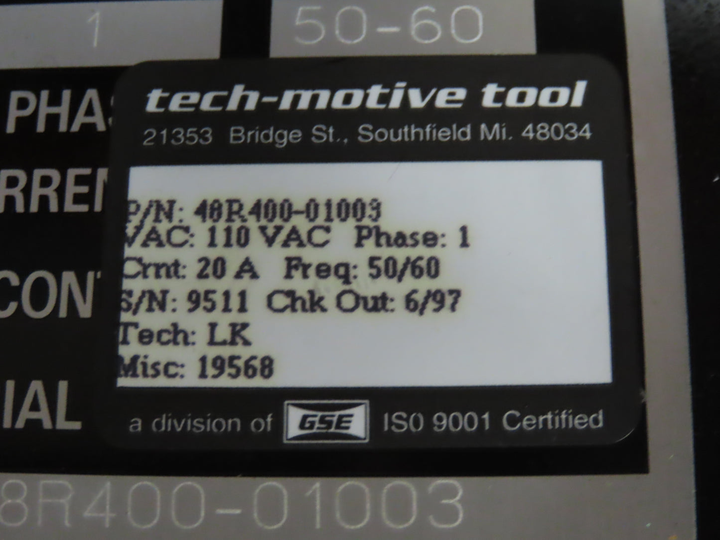 GSE 48R400-01003 Tech-Motive Tool Monitor