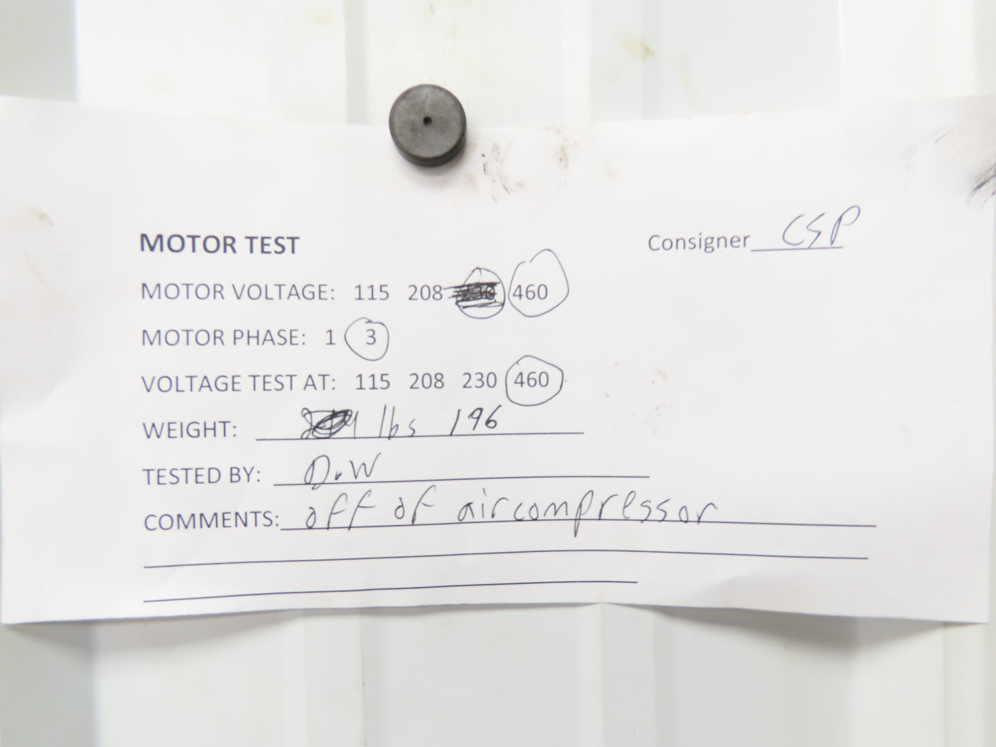 Ingersoll Rand FF213T-4 Air Compressor Motor 7.5Hp 1760 RPM 460V 3PH 213T