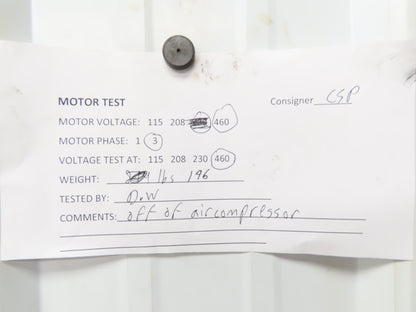 Ingersoll Rand FF213T-4 Air Compressor Motor 7.5Hp 1760 RPM 460V 3PH 213T