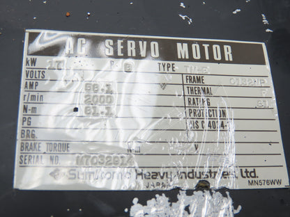 Sumitomo Type TM-E  AC Servo Motor 17kw 2000 RPM 200V C132MP Spline Shaft