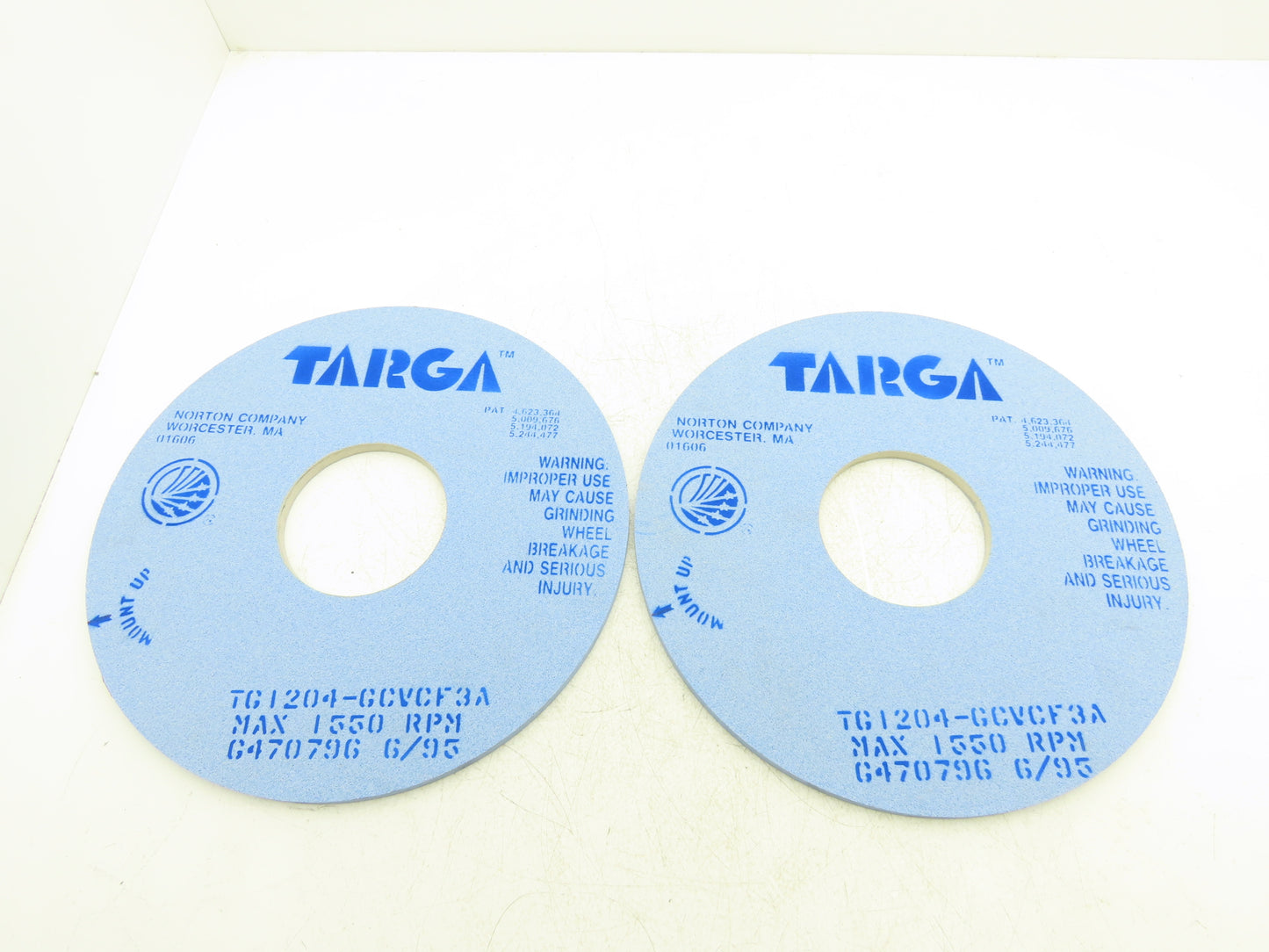 Norton TG1204 Grinding Wheel TARGA 16"OD x 1/2"W x 5"ID 1550 RPM Box of 2 Wheels