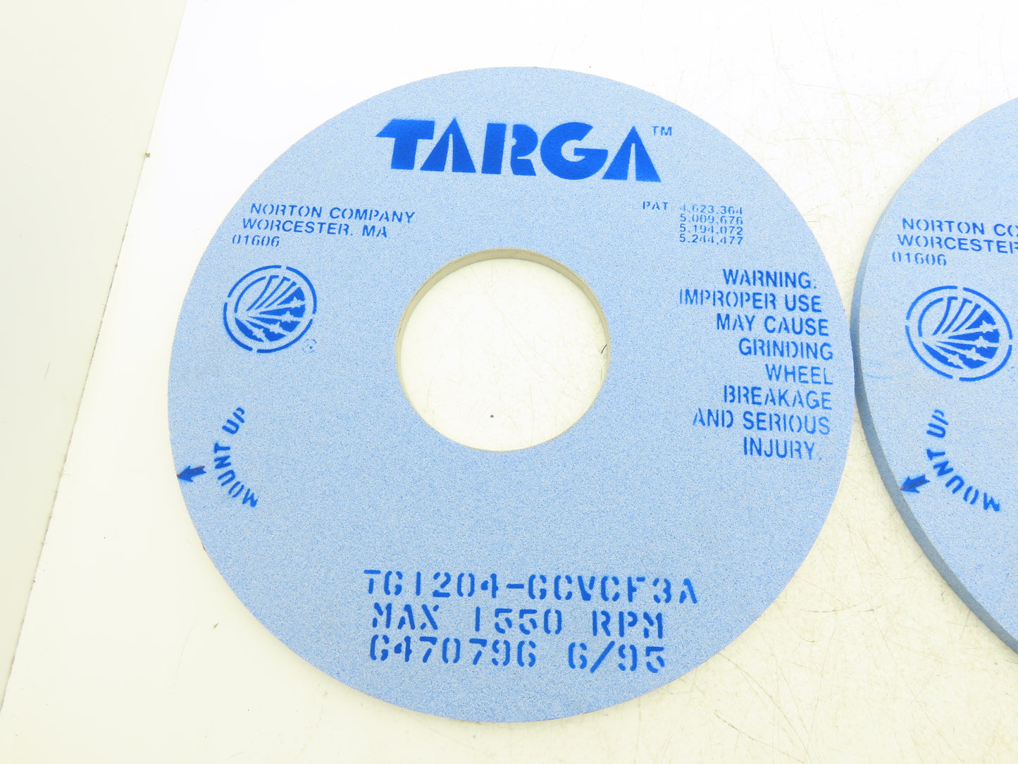 Norton TG1204 Grinding Wheel TARGA 16"OD x 1/2"W x 5"ID 1550 RPM Box of 2 Wheels