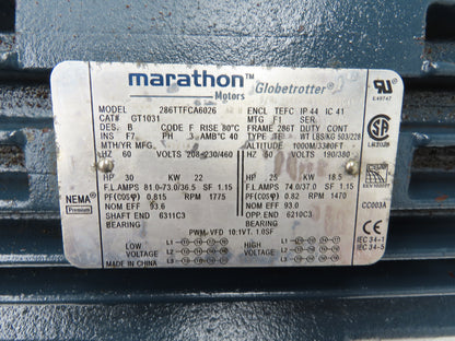 Marathon Globetrotter 286TTFCA6026 AC Motor 30Hp 22kw 1775 RPM 230/460V 3PH 286T