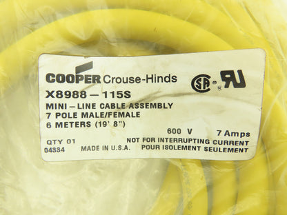 Cooper Crouse-Hinds X8988-115S Cable Mini Line 7 Pole Cable Assembly 6M 19' 8" L