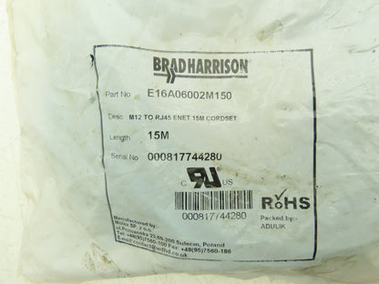 Molex E16A06002M150 Brad Harrison Cable Assembly M12 To RJ45 ENET 15M Cordset