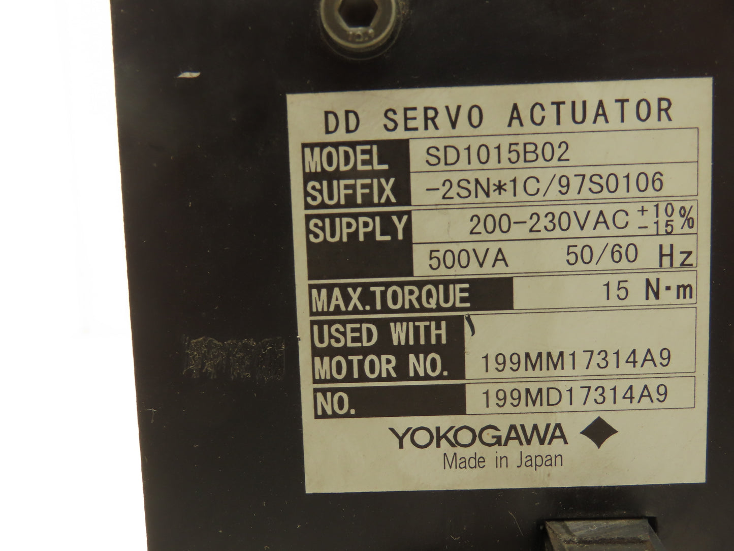 Yokogawa SD1015B02-2SN*1C/97S0106 Dynaserv DD Servo Actuator Drive 1Ph 230V In