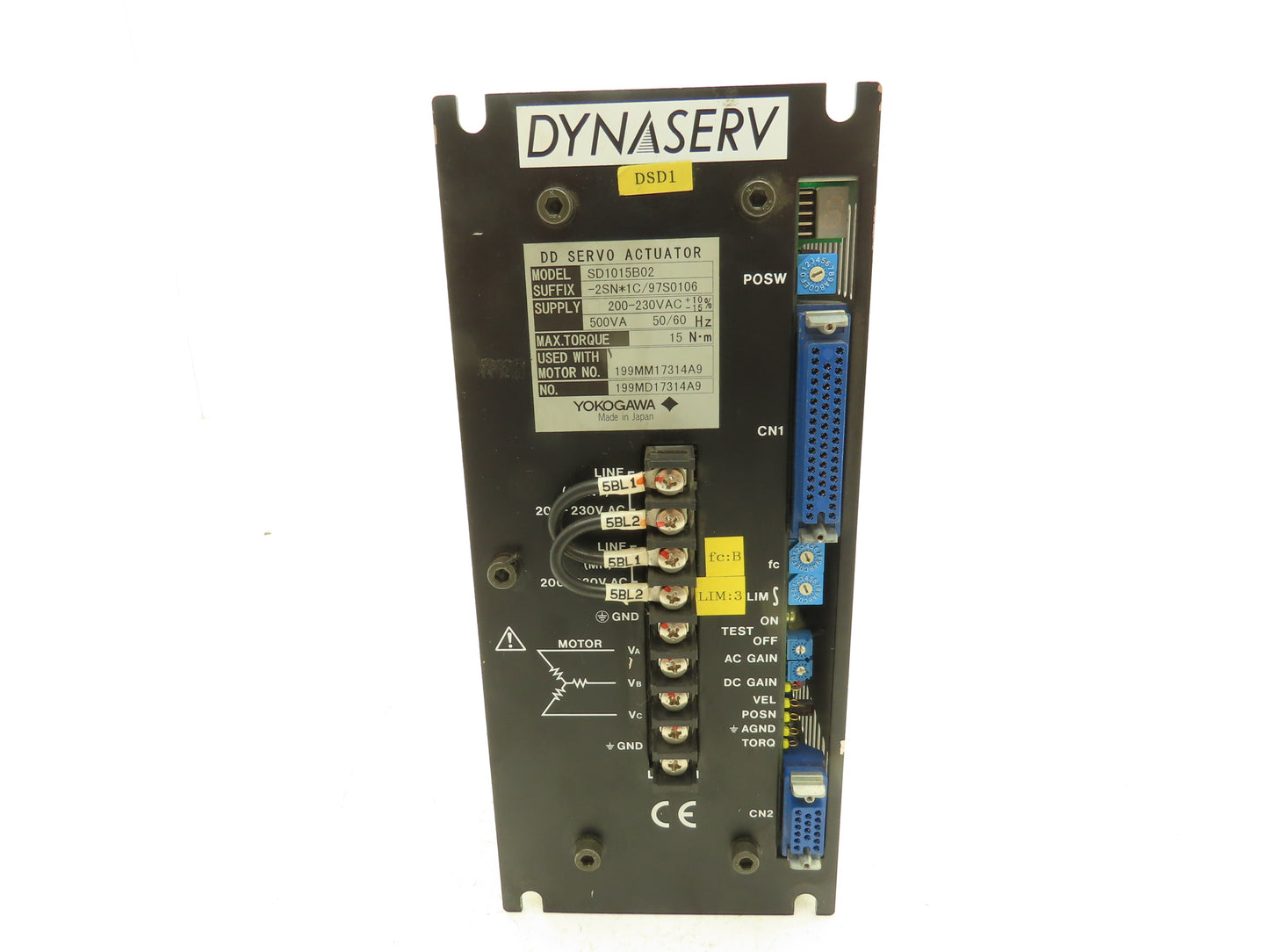 Yokogawa SD1015B02-2SN*1C/97S0106 Dynaserv DD Servo Actuator Drive 1Ph 230V In