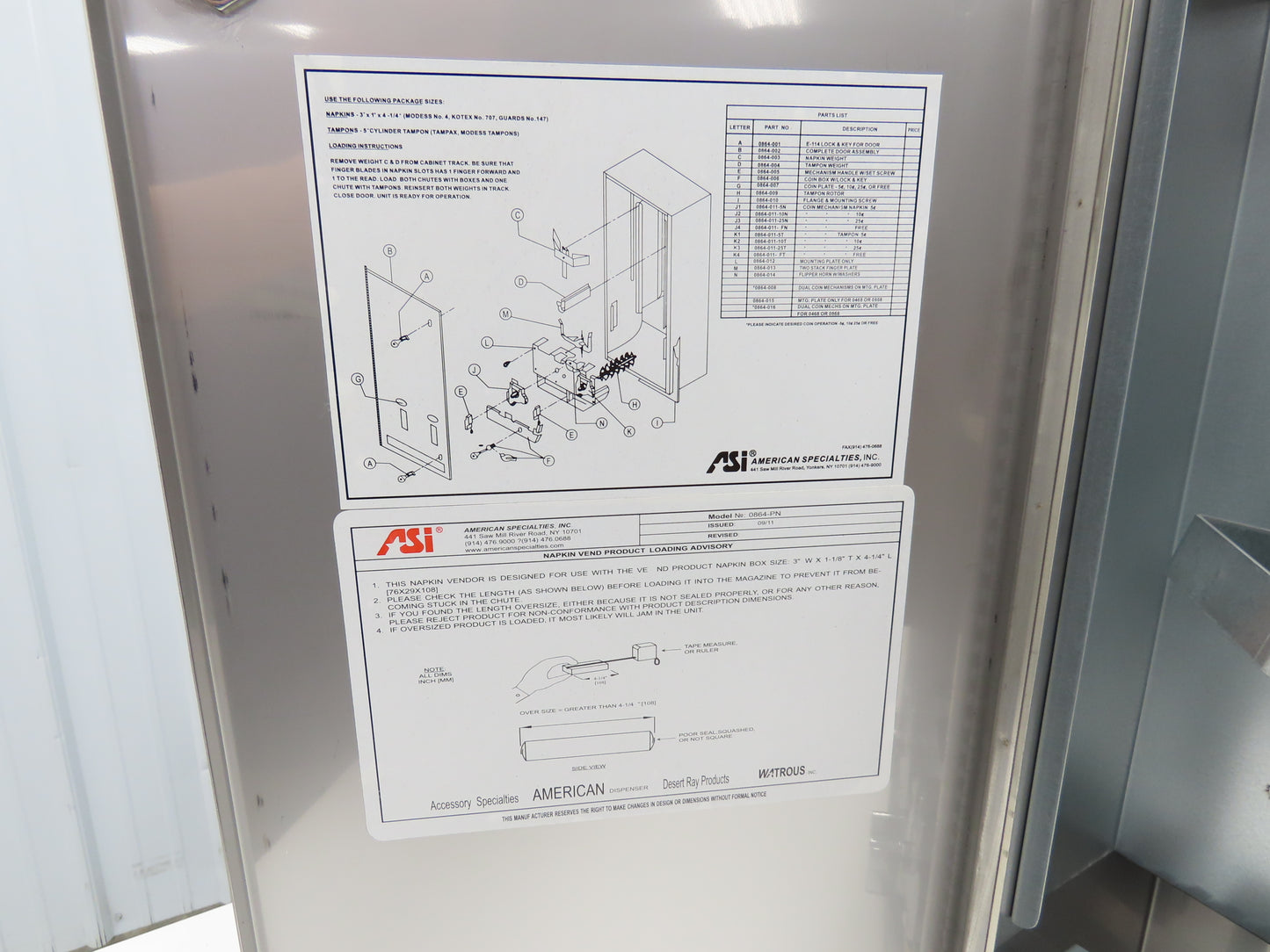ASI 10-0864-25 Restroom Sanitary Napkin Tampon Dispenser .25¢ Coin Operated