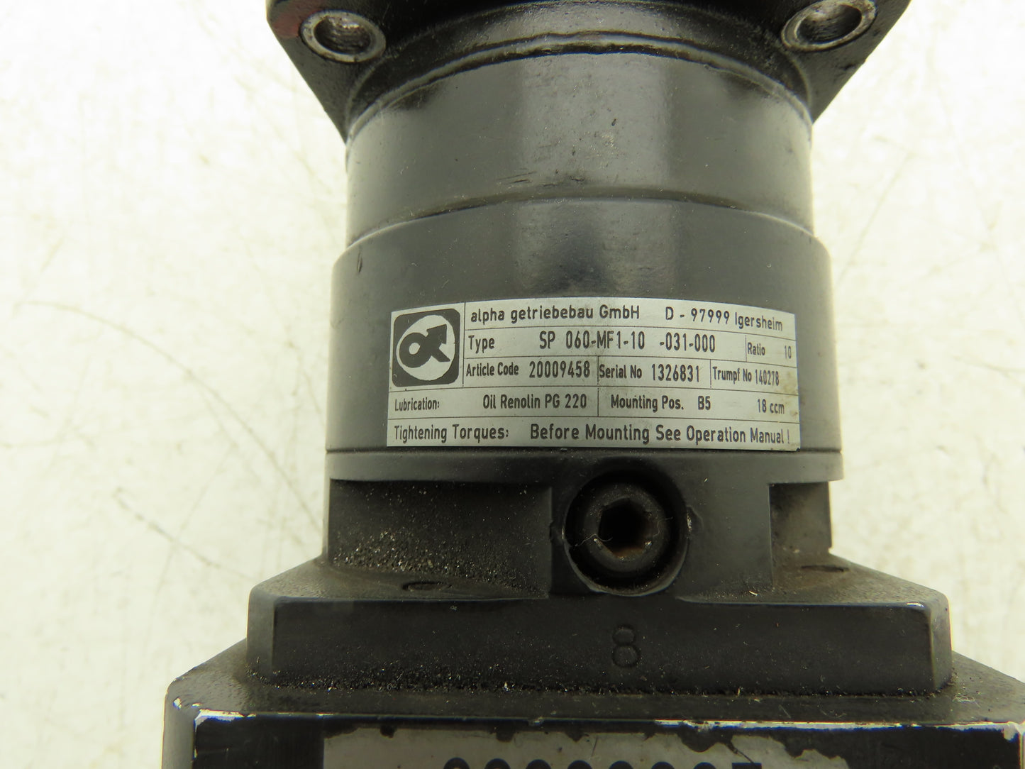 Alpha SP 060-MF1-10-031-000 Planetary Gearbox 10:1 Inline Reducer