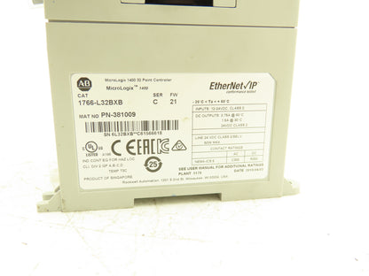 Allen Bradley 1766-L32BXB MicroLogix 1400 32 Point Controller Ser C FW 21