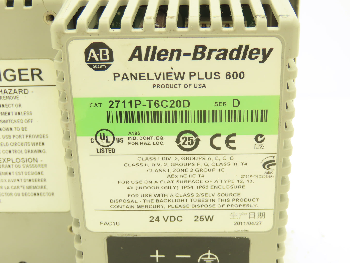 Allen Bradley 2711P-T6C20D PanelView Plus 600 Touch Screen PLC HMI 24VDC SER D