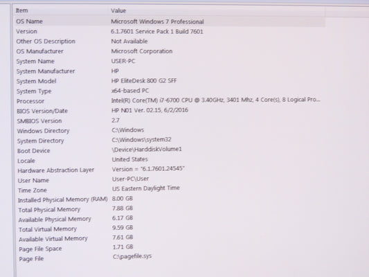 HP 800G2 SFF Elite Desk Intel Core i7-6700 3.4 GHz Quad W7 Pro 128GB SSD 8GB RAM