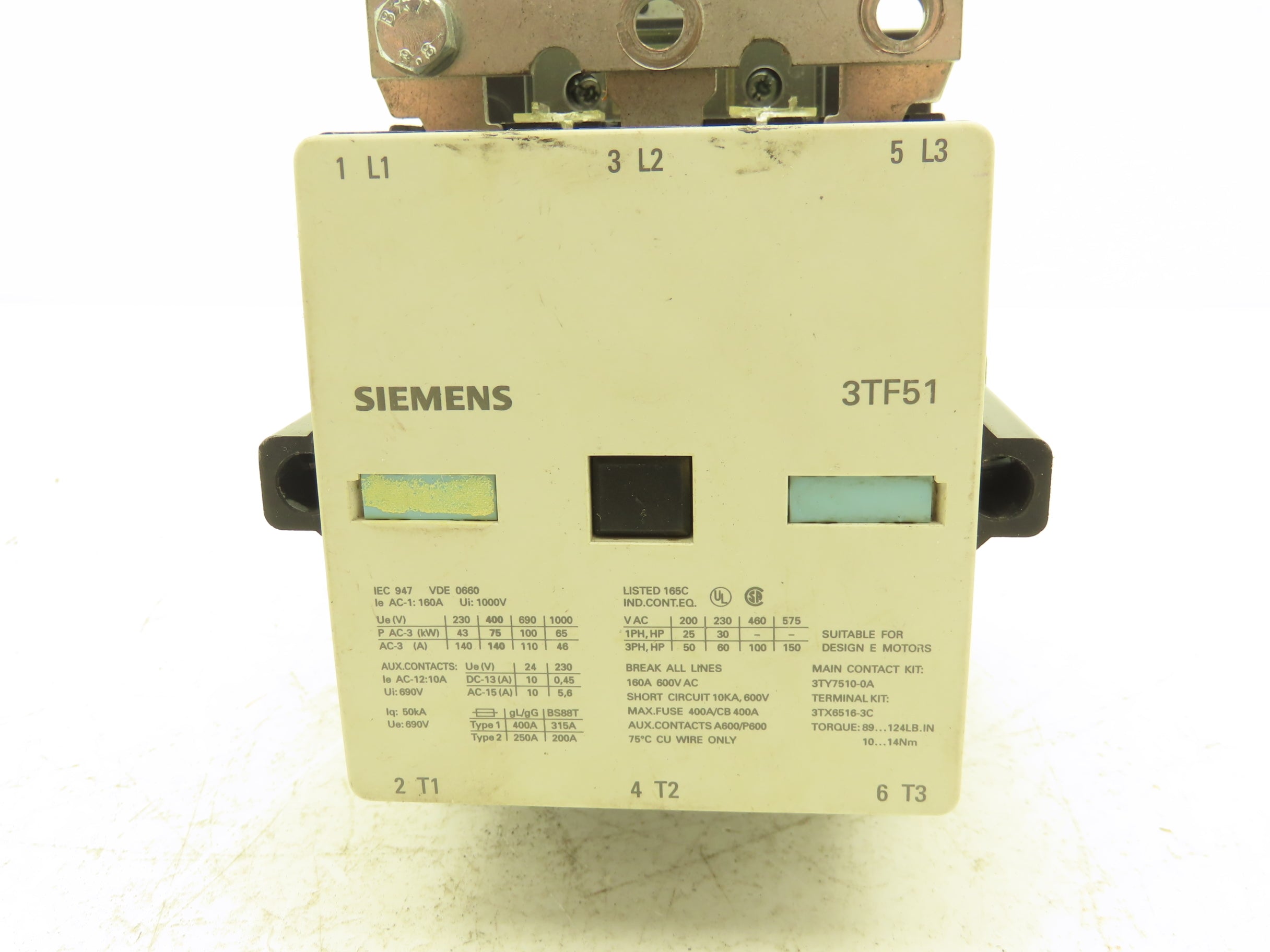 Siemens 3TF51 22-0AJ2 Motor Starter IEC Contactor 3Ph 1000V 150Hp 160A ...
