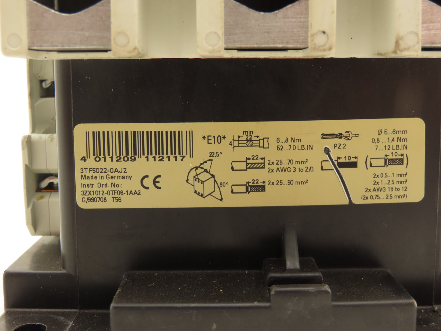 Siemens 3TF50 22-0AJ2 Motor Starter IEC Contactor 3Ph 1000V 125Hp 160A Coil 115V