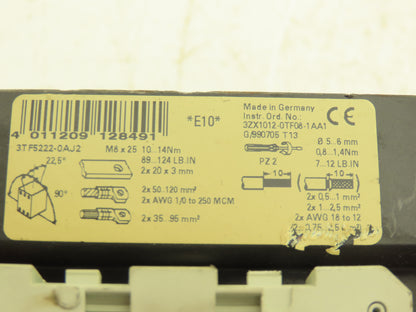 Siemens 3TF52 22-0AJ2 Motor Starter IEC Contactor 3Ph 1000V 200Hp 200A Coil 115V