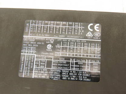 Eaton DIL M150 Contactor Motor Starter 150A 600VAC Overload Relay 70-100A 600V