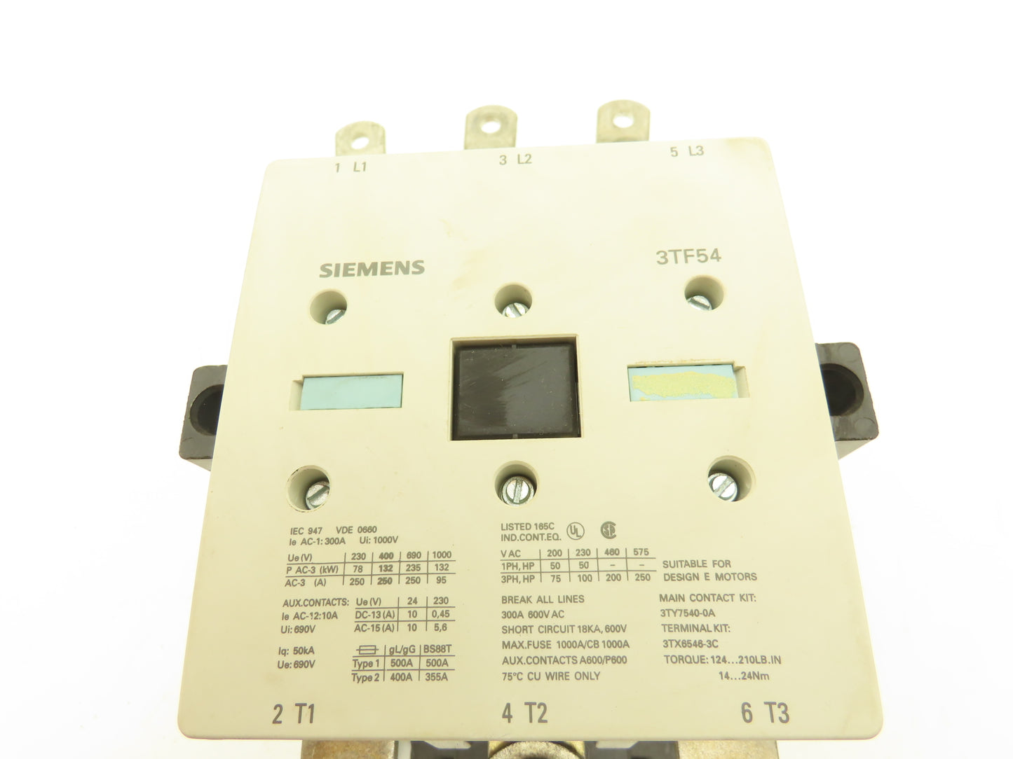 Siemens 3TF54 22-0AJ2 Motor Starter IEC Contactor 3Ph 1000V 250Hp 300A Coil 115V