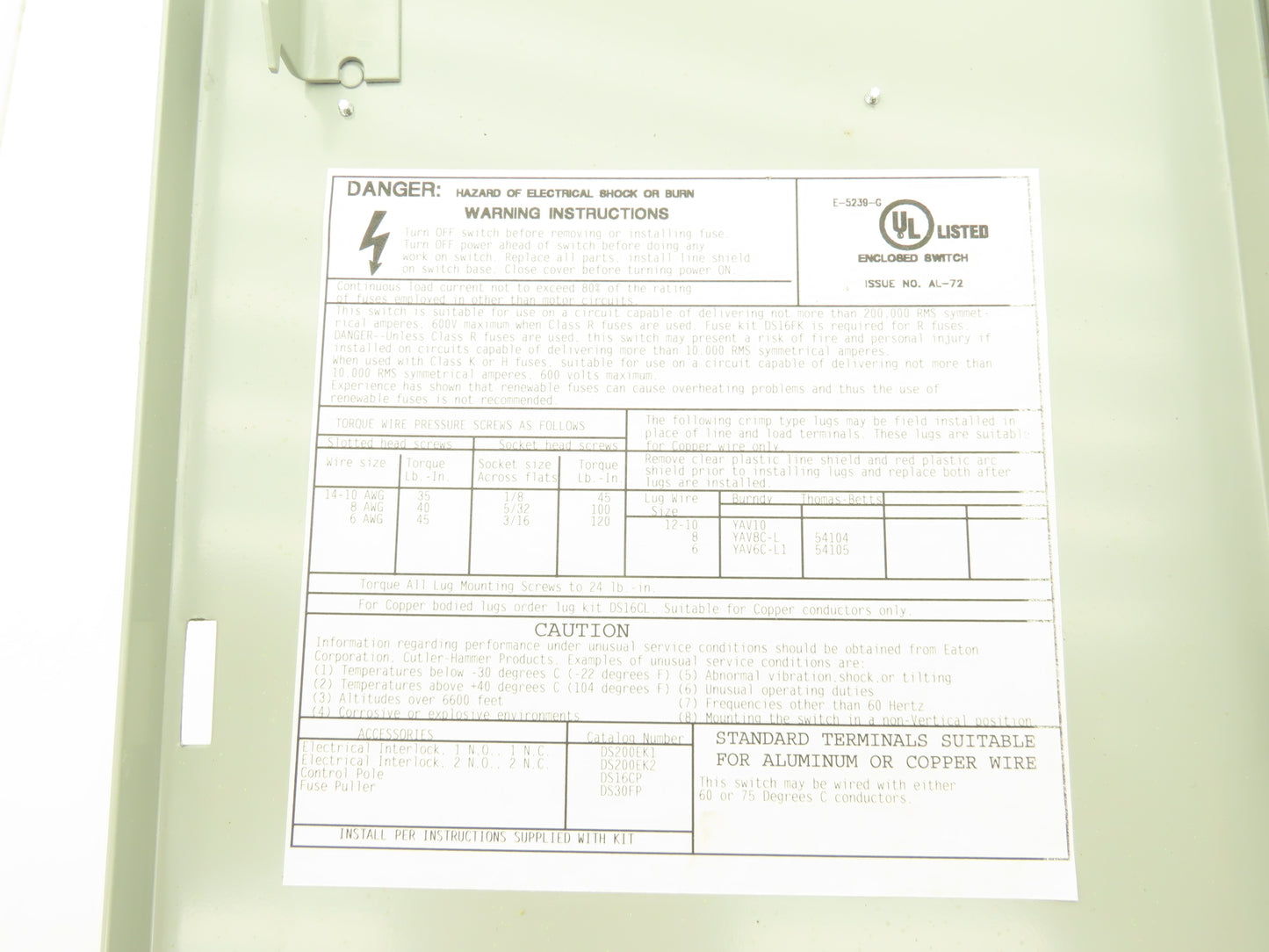 Eaton Cutler Hammer Safety Disconnect Switch 30A 600V 3 Pole Fusible