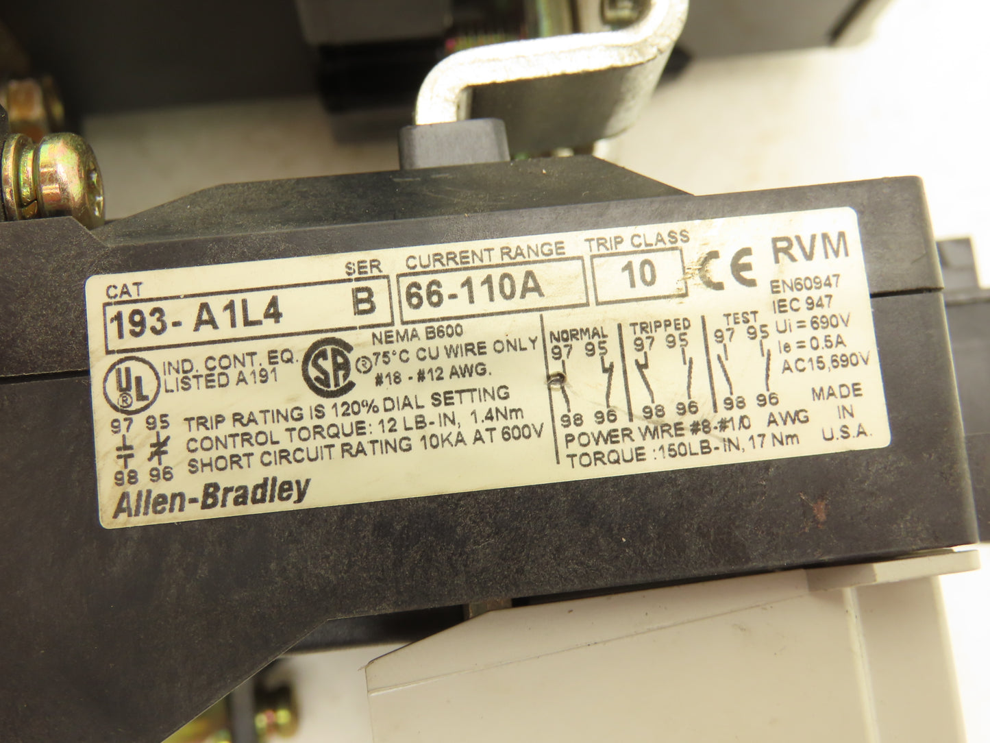 Allen Bradley 100-B110ND3 Motor Starter Contactor 100Hp 600VAC 3Ph w/Overload