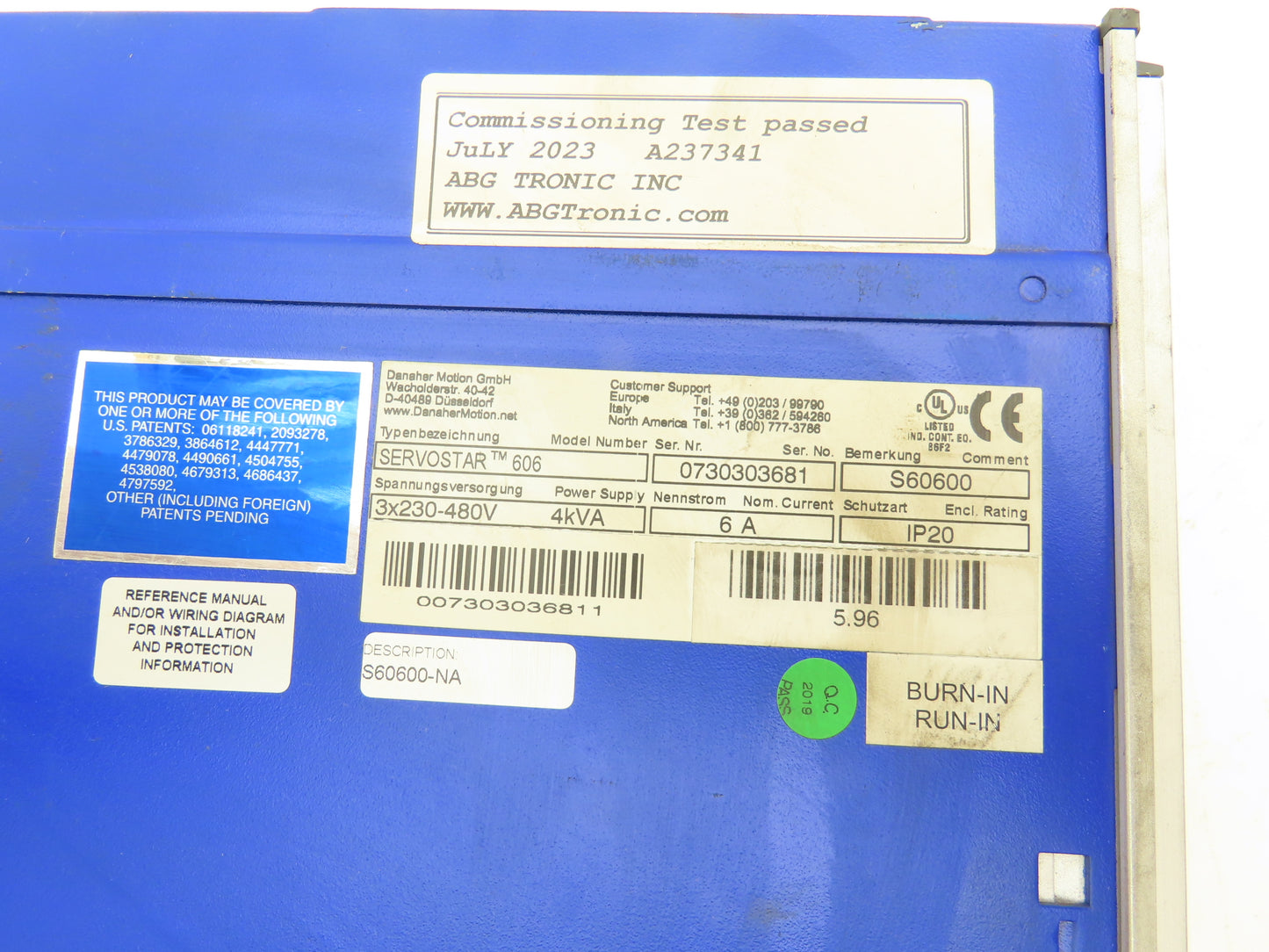 Kollmorgen S60600 Servostar 600 Model 606 Servo Controller 3x230-480V 4kva 6A