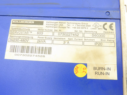 Kollmorgen S60300 Servostar 600 Model 603 Servo Controller 3x230-480V 2kva 3A