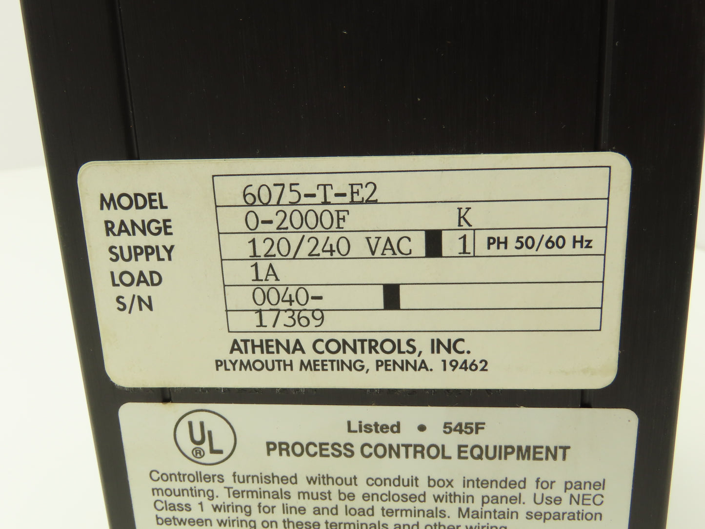 Athena Controls 6075-T-E2 Digital Temperature Controller Module 120-240V 0-2000F