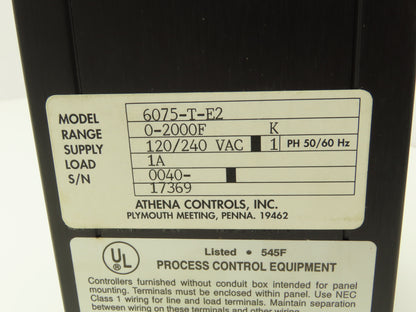 Athena Controls 6075-T-E2 Digital Temperature Controller Module 120-240V 0-2000F