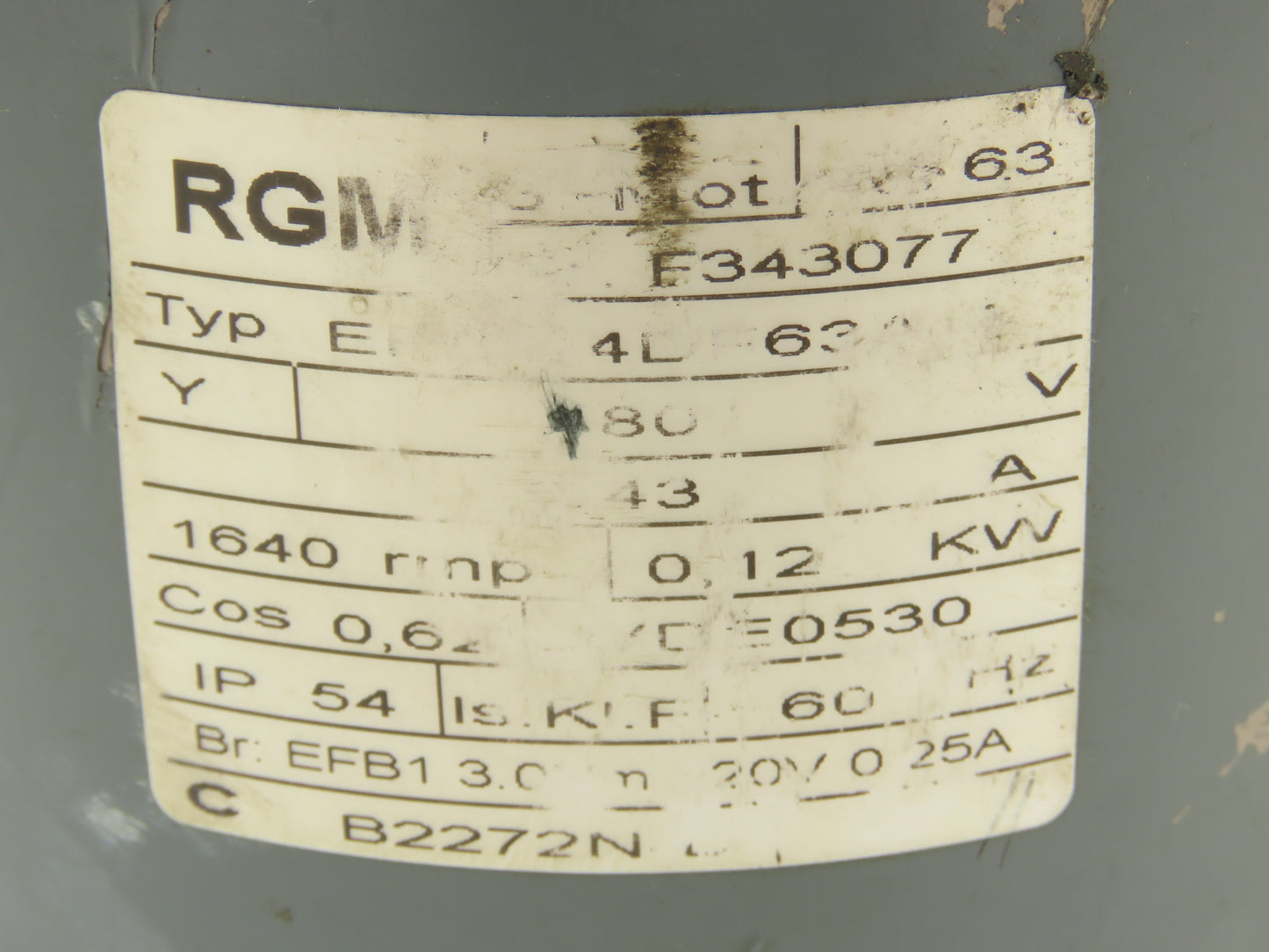 RGM EFB Gearmotor 24:1 Ratio 68rpm 0.21kw 480V 3PH 14mm Hollow Shaft IEC63
