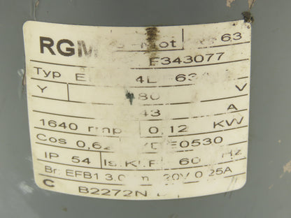 RGM EFB Gearmotor 24:1 Ratio 68rpm 0.21kw 480V 3PH 14mm Hollow Shaft IEC63