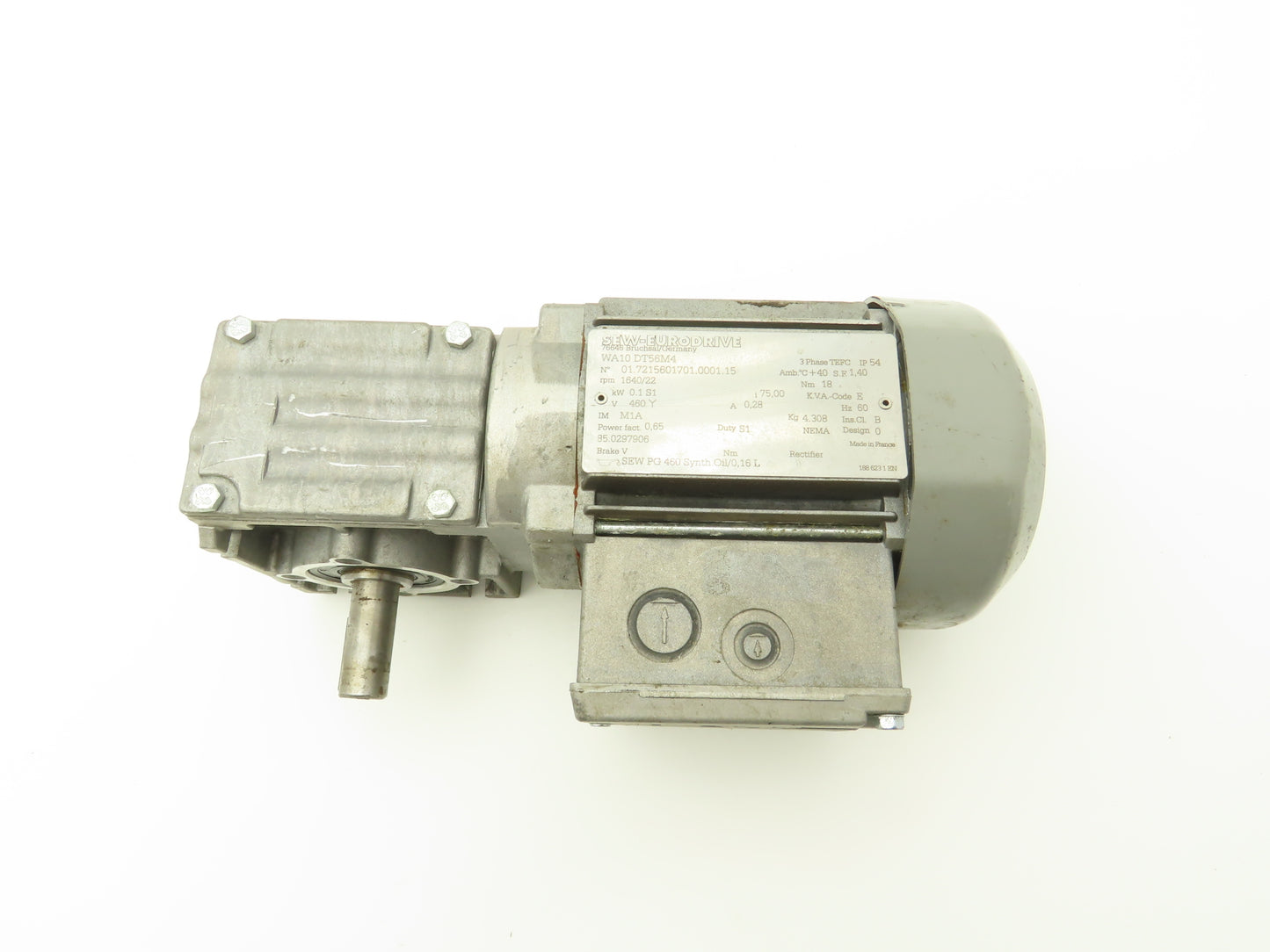 Sew Eurodrive WA10 DT56M4 Gearmotor 75:1 Reducer 1640/22rpm 0.1kw 460V 3PH 18Nm