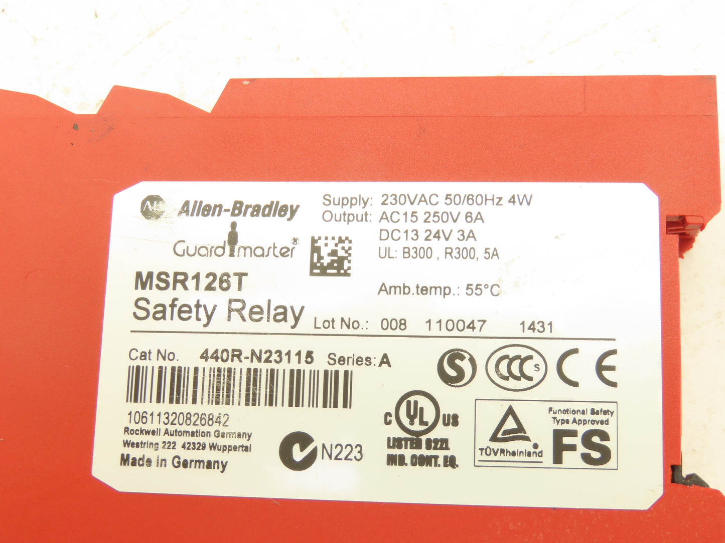 Allen Bradley 440R-N23115 Guardmaster Safety Relay 24VDC MSR126T Ser A