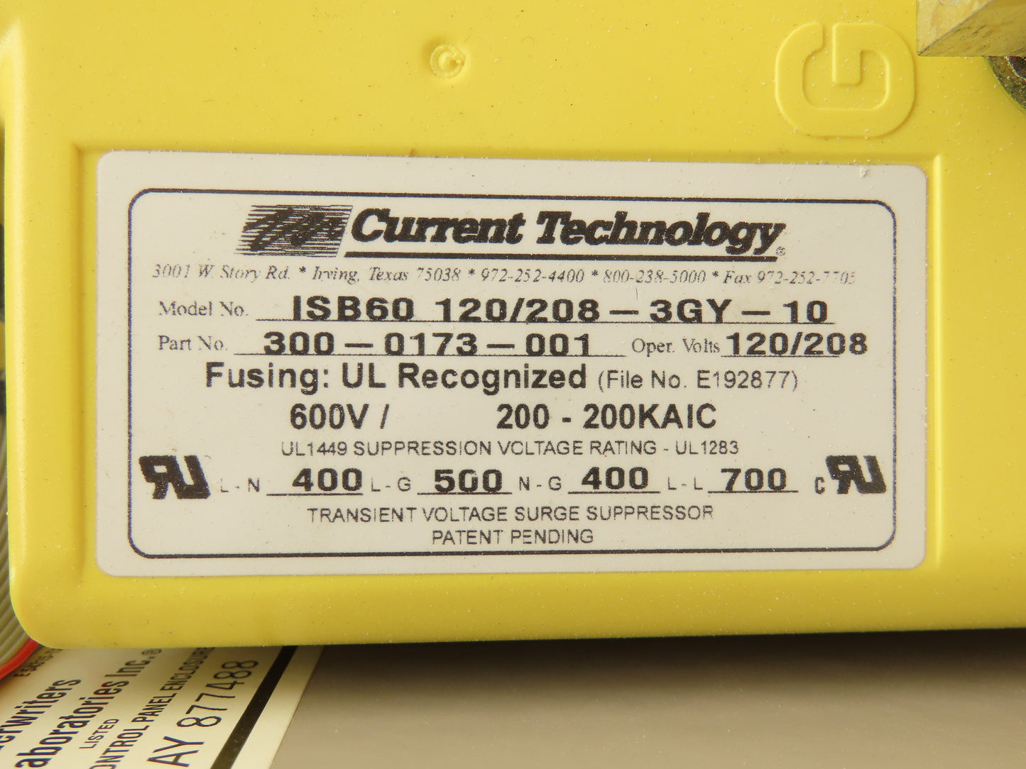 Current Technology TG60 120/208-3GY Transguard Surge Supressor 120/208V