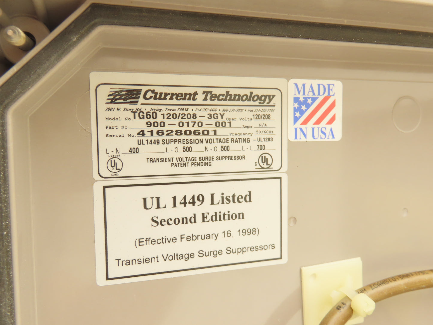 Current Technology TG60 120/208-3GY Transguard Surge Supressor 120/208V