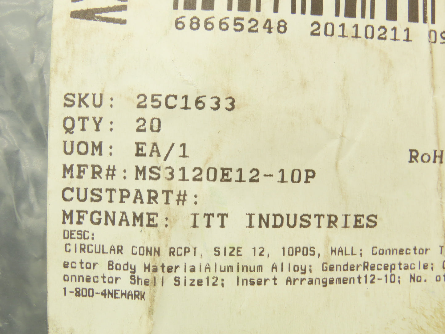 ITT Cannon MS3120E12-10P 10-Pin Amphenol Male Connector Kit  Lot of 5