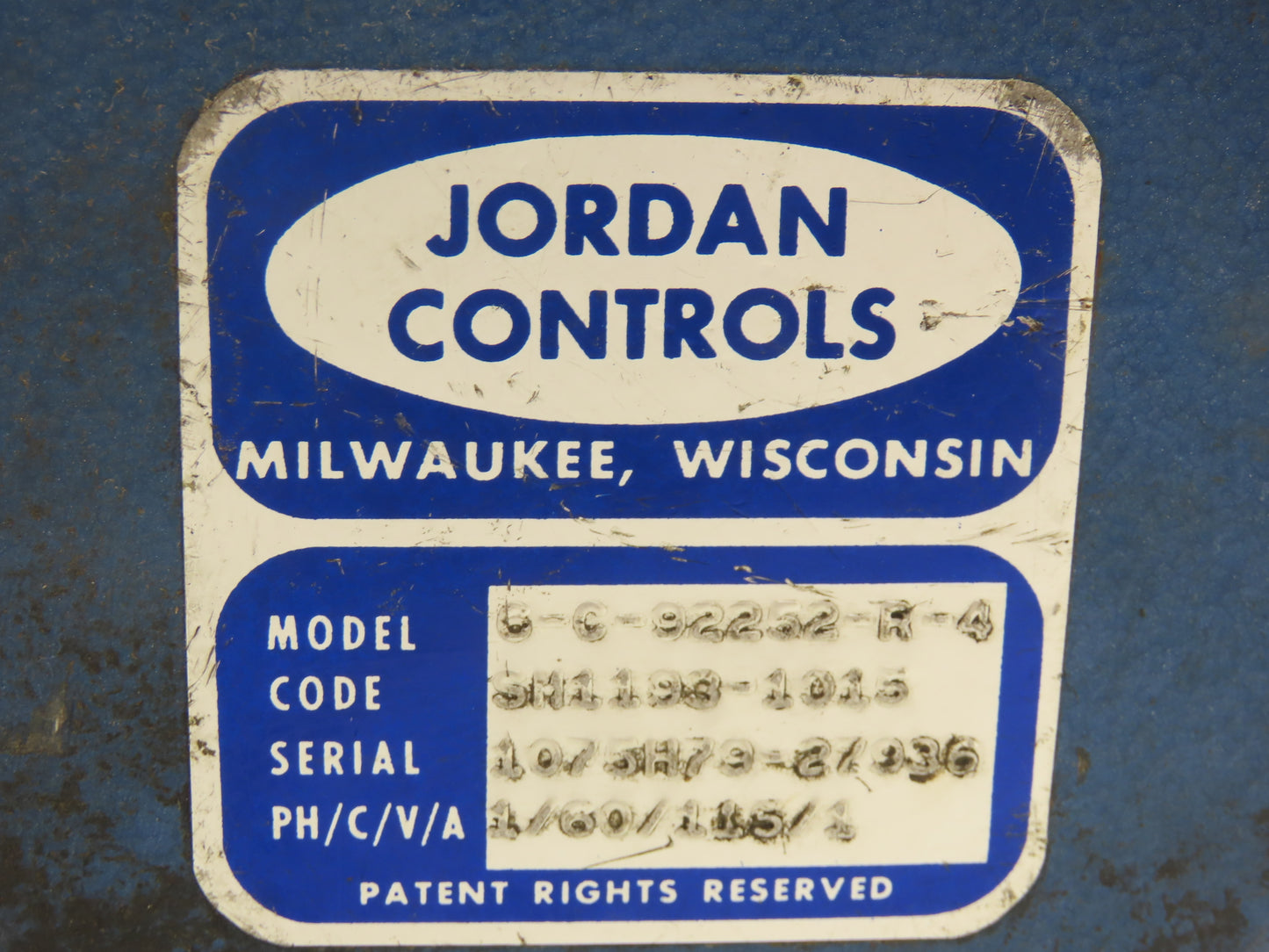 Jordan Controls 6-C-92252-R-4 Rotary Actuator 3/8" Shaft 115VAC 50/60Hz 1ph